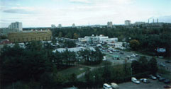 view from our room in the hotel bratislava - overlooking a department store and market square