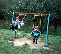 they didn't want to be pushed on the toddler swings, but wanted to show us they knew how